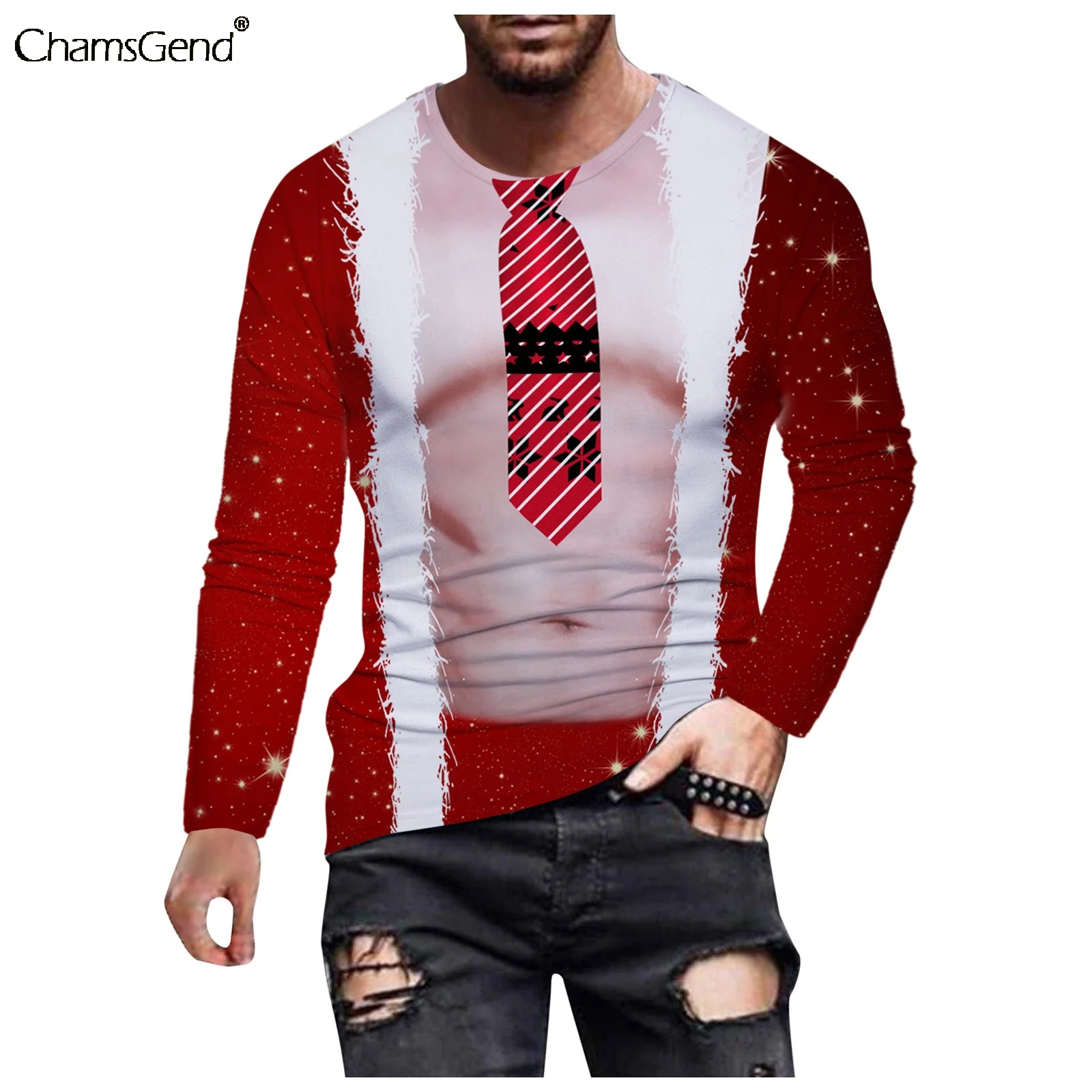 

Funny 3D Tie Print Plus Size Men Shirt Spring Autumn Long Sleeve O Neck Tee Man Christmas Basic Tops Streetwear Men Tshirt
