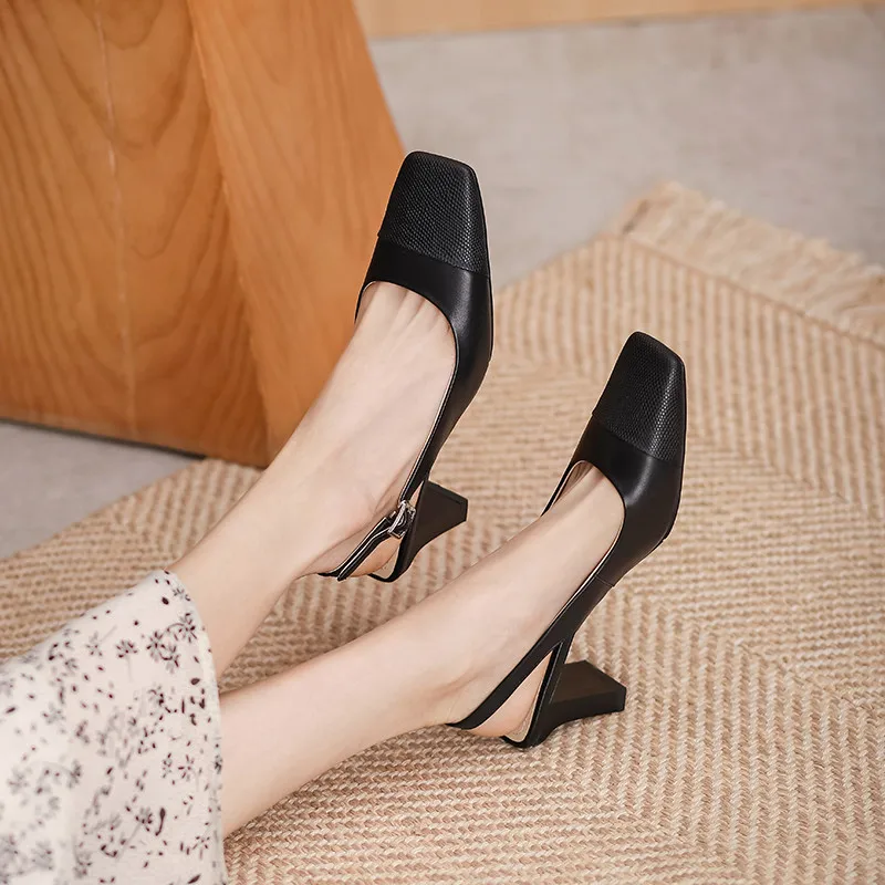 

FEDONAS Vintage Shoes Woman 2021 Summer Mixed Colors Genuine Leather High Heels Women Sandals Office Lady Working Female Pumps