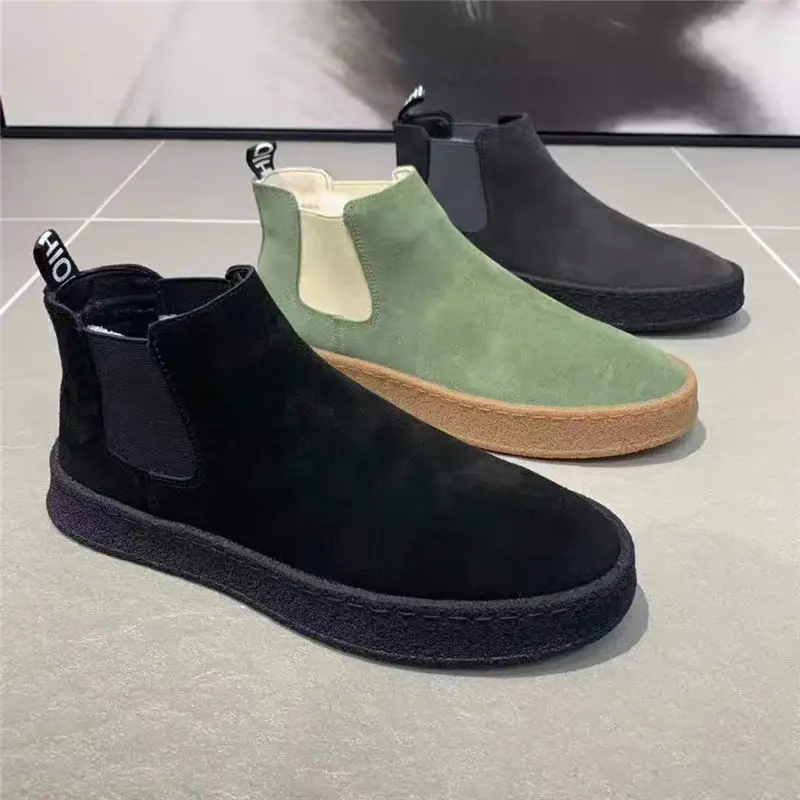 

Cow Suede Leather Men's Boots Plus Velvet Warm Casual Shoes Slip-On Suede New Tide Shoes for Man Ankle Boots Chelsea Boots Men