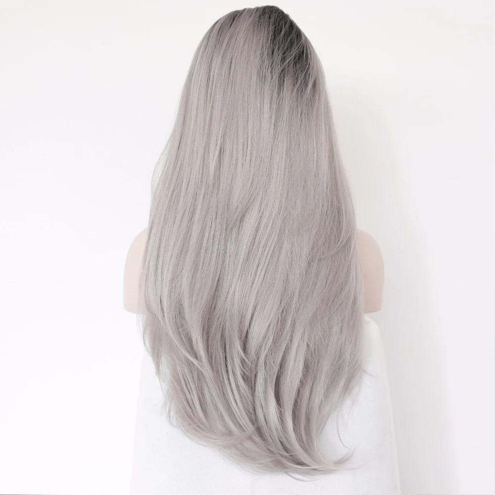 Парик из натуральных длинных синтетических шелковистых волос с градиентом цвета