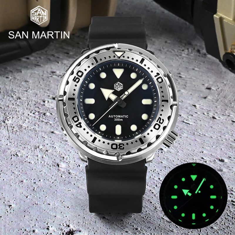 

San Martin Men's Tuna Diver Watch Sapphire Stainless Steel NH36 Automatic Movement 300m Water Resistant Luminous Rubber Strap