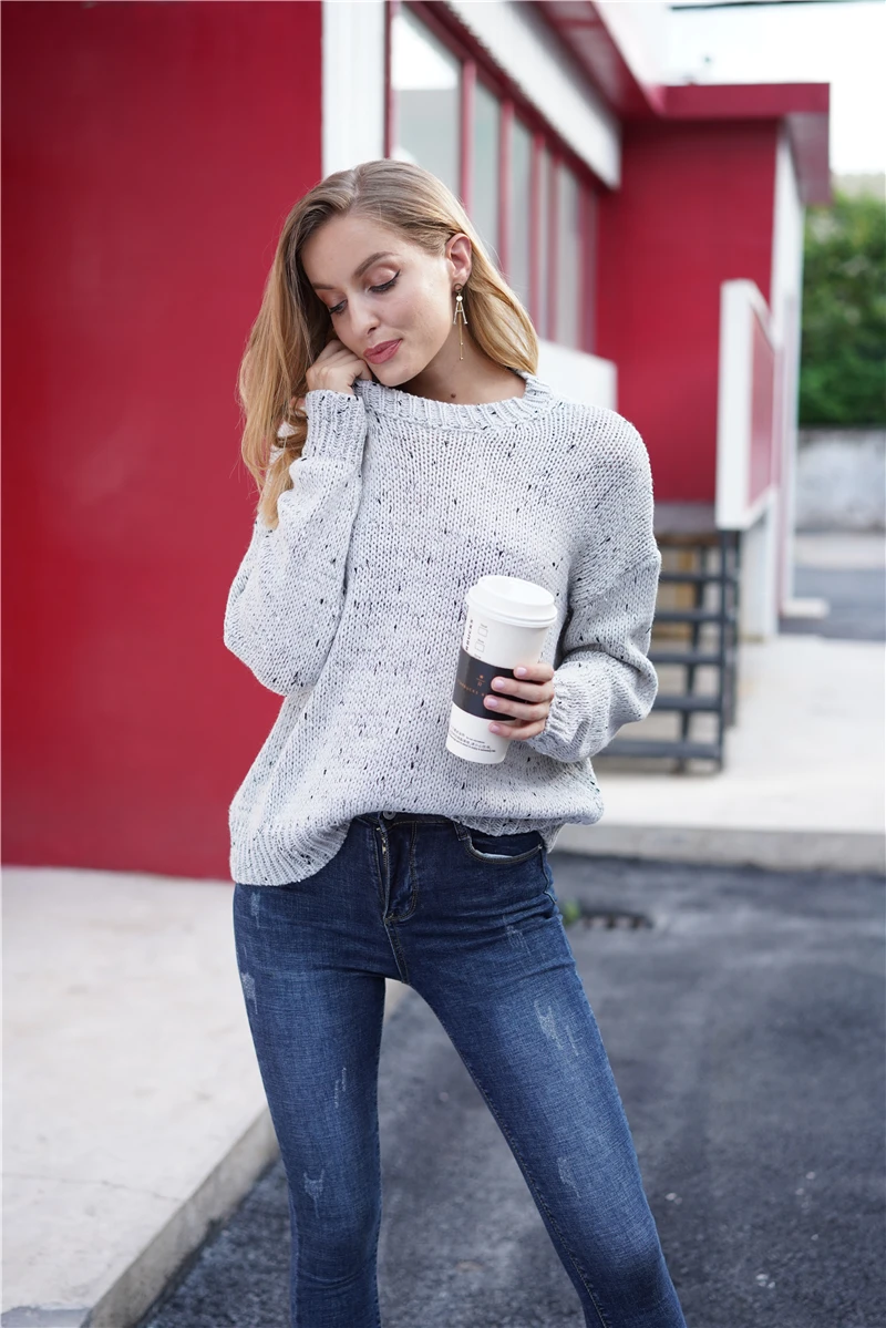 Свитер женский трикотажный однотонный с длинным рукавом Осень-зима 2021 | Женская