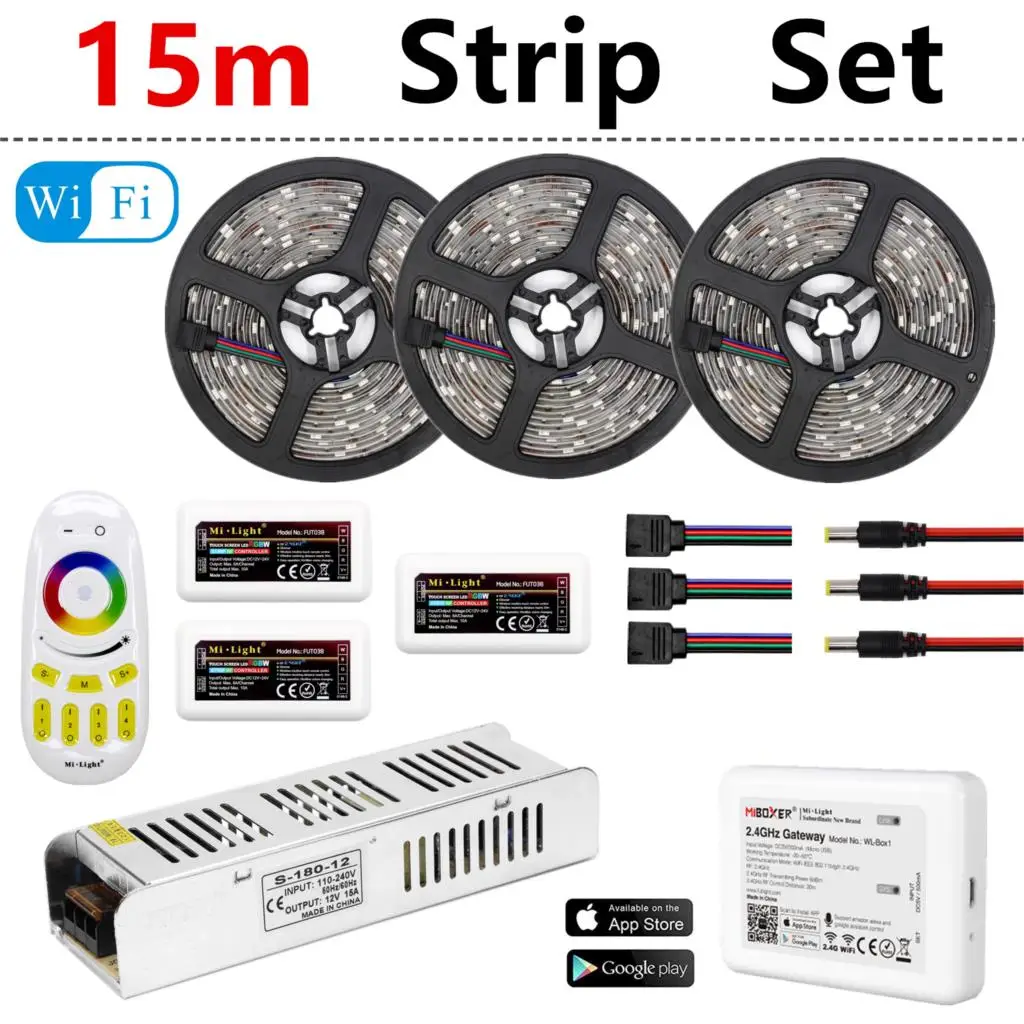 5050 RGBW RGBWW RGB Mi светильник wifi Светодиодная лента Водонепроницаемая 5 м 10 м 15 м 20 м DC 12 В светодиодный светильник 60 Светодиодный/м с радиочастотным пультом дистанционного управления