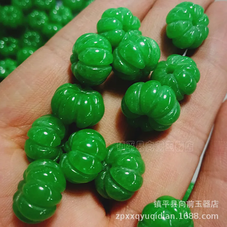 5pc Natural Emerald Dried Green Jade Pumpkin Beads Bracelet Adjustable Bangle Jewellery Accessories Hand-Carved Man Luck Amulet