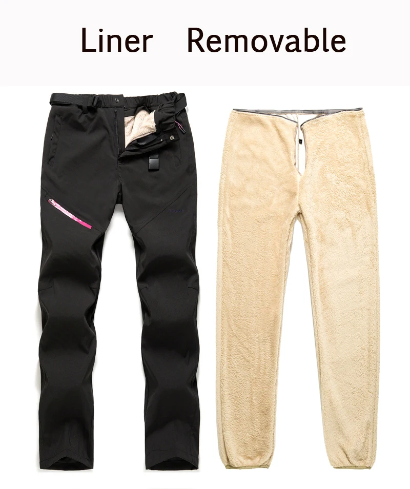 

Liner Removable Warm Winter Woman Men Soft Shell Trousers Waterproof Outdoor Fleece Windproof Skiing Camping Hiking Pants