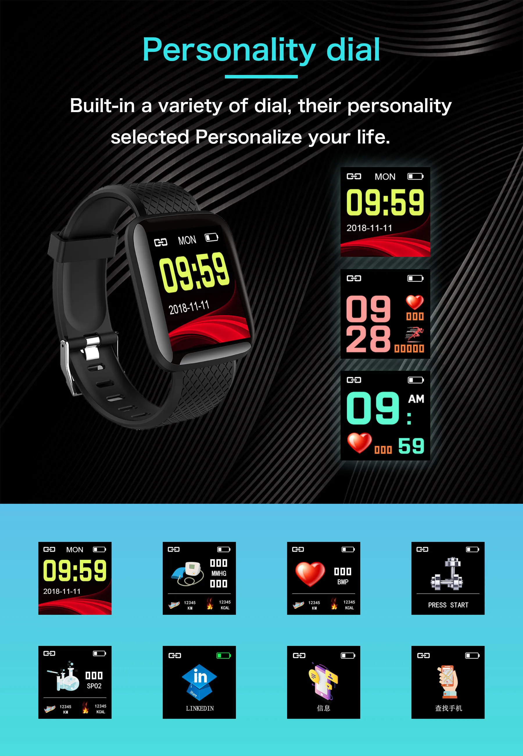 Умные мужские часы светодиодный спортивный сенсорный экран умный Браслет Bluetooth Музыка Мультифункциональные Смарт-час