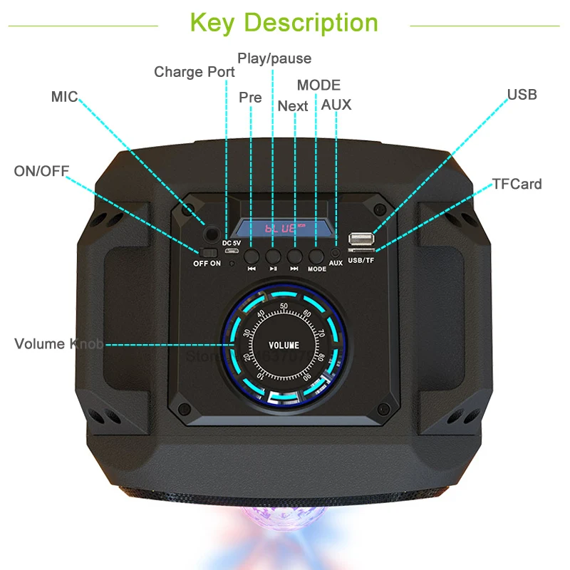 51 см Высота Bluetooth динамик Портативный Hi-Fi динамик супер бас с BT/TF/AUX/USB крутая светодиодная, с ярким светом вечерние колонки s