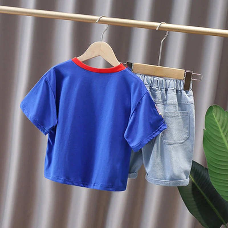

Girls' summer suits 2021 new children's clothing children's summer denim shorts T-shirt fashion boys two-piece trend