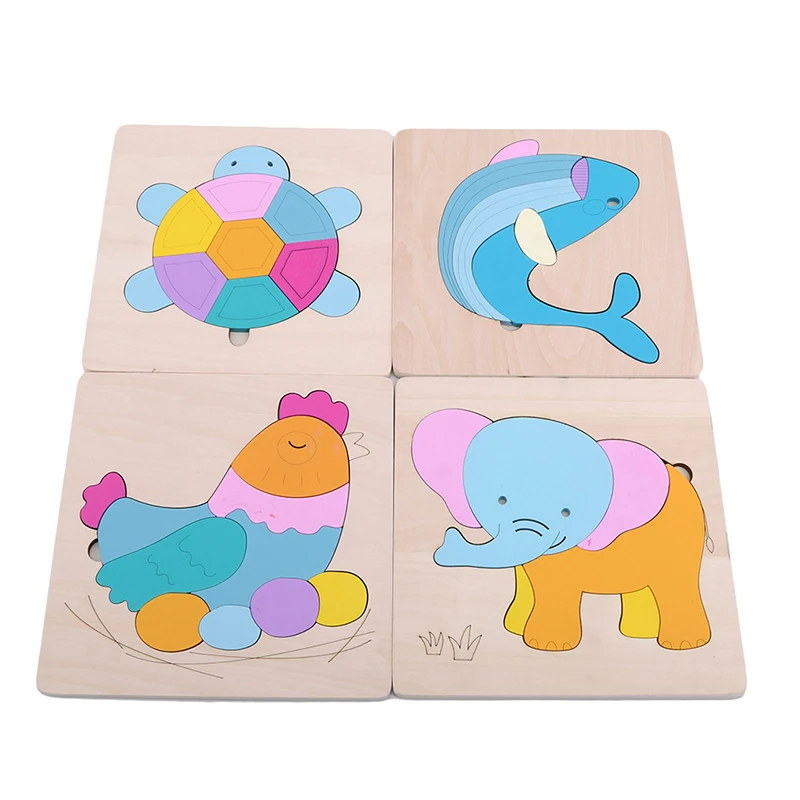 

1 Set Of Jigsaw Puzzle Toys Cute Cartoon Animal Wooden 3D Puzzles To Give Children The Best Early Educational Toys