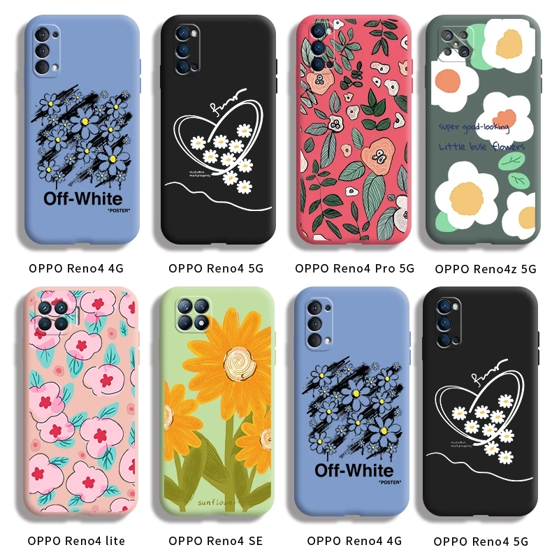

For OPPO Reno 4 4G 4 5G Reno 4 Pro 5G Reno 4 z 5G Reno 4 lite Reno 4 SE casing with Flower pattern Back Cover silica gel case