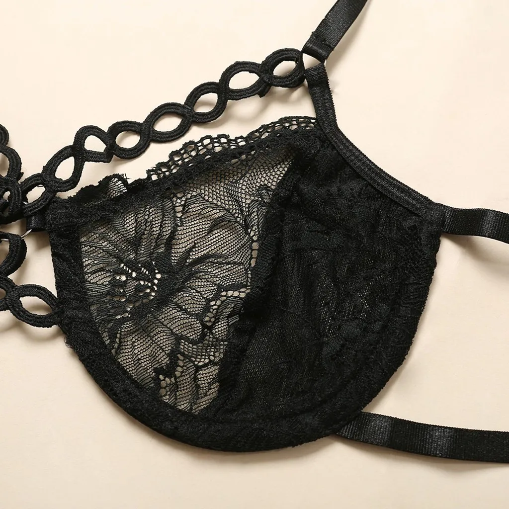 2020 Sexy Floral Black Lace Lingerie Women Underwire Bra Hollow Out Bralette Panty Underwear Set Female Lenceria | Женская одежда