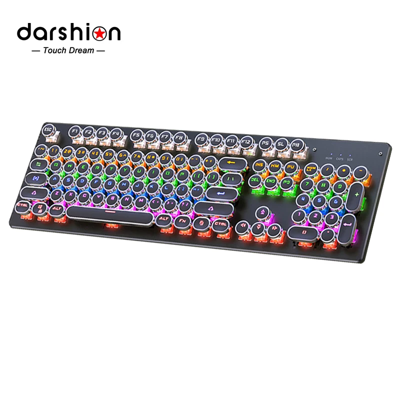 

Gaming Mechanical Keyboard Punk Round Retro Keycap Backlit USB Wired Computer Peripherals