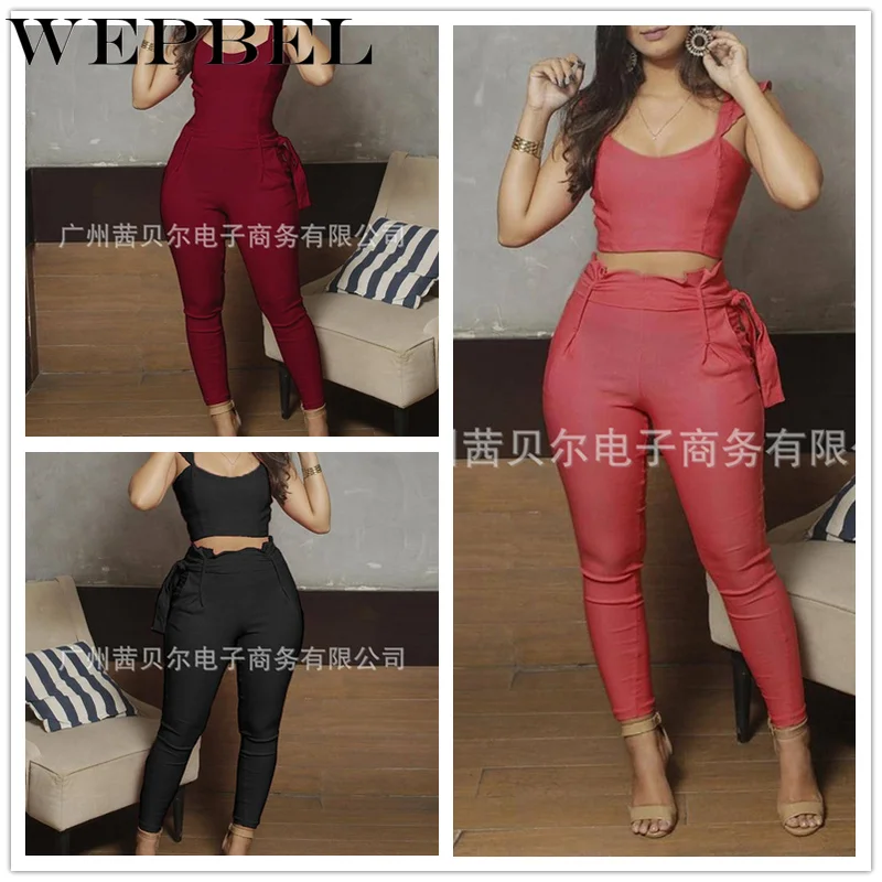 Осенний женский сексуальный спортивный костюм WEPBEL из 2 предметов кроп топ +
