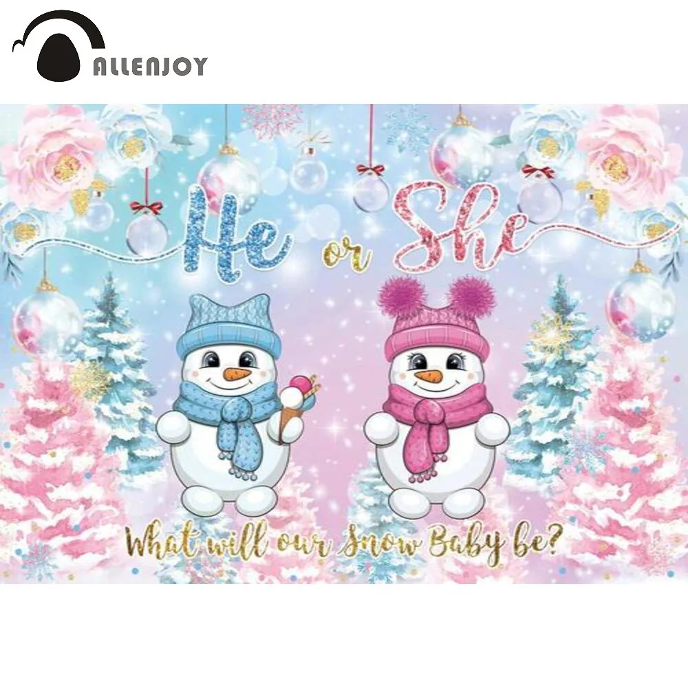 

Allenjoy Gender Reveal Backdrop Snowman Winter Cedar Floral Snowflake Baby Shower Watercolor Photography Background Photobooth