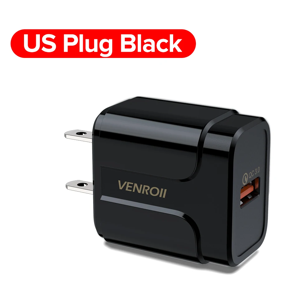 US Black Venroii 5 в 3 А USB зарядное устройство Quick Charge 3,0 EU US Разъем для iPhone X Быстрая зарядка для samsung S9 Xiaomi Mi 8 адаптер для мобильного телефона - Тип штекера: US Black