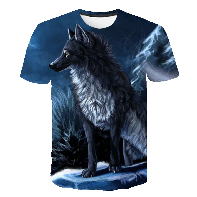 

2021 Children Clothes 3D Print Wolf T-Shirt Kids Tee Fashion Short Sleeve Baby Tops Cartoon Shirt Summer Boys T-Shirt 4-14 Year