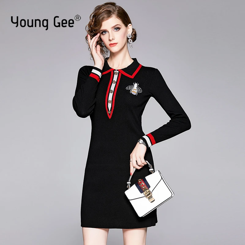 Женское трикотажное мини-платье Young Gee черное облегающее платье-карандаш на