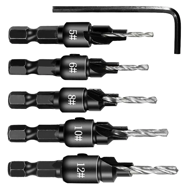 Набор сверл для зенковки комплект из 5 насадок сверления пилотных отверстий