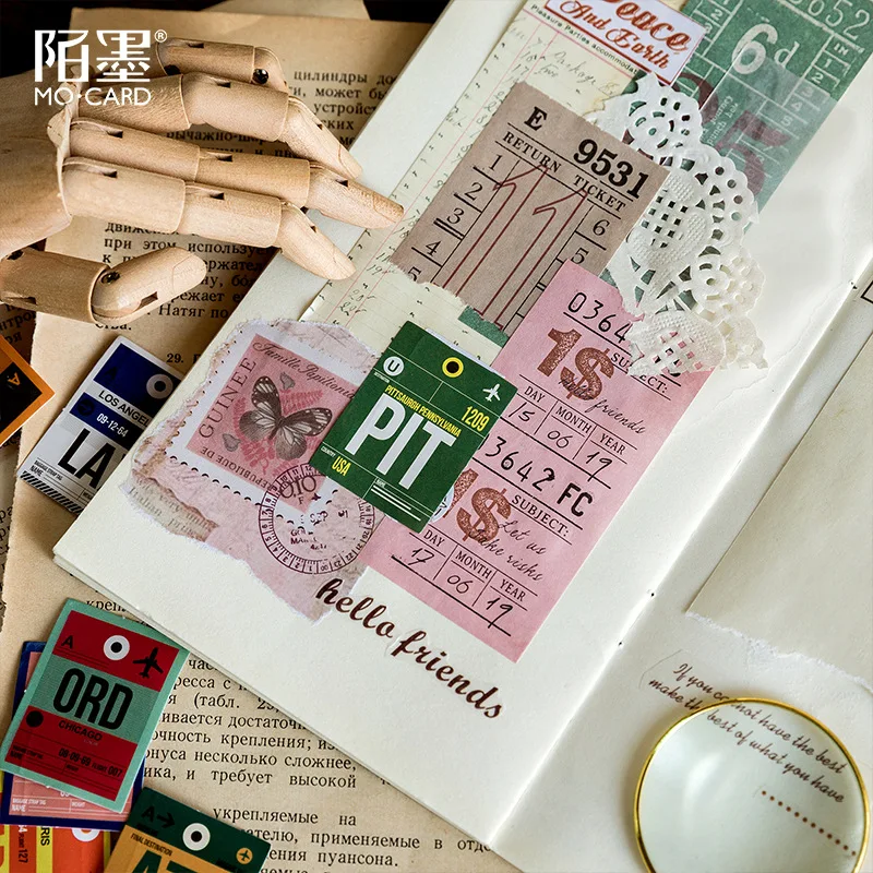45pcs/pack Paper Sticker Set Vintage Postmark Stamp Stationery Stickers Decor Label For Scrapbooking Journaling Album Planner