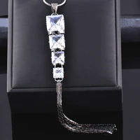 leeker square rhinestone tassels pendant long necklace snake chain women statement jewelry for women 329 lk4