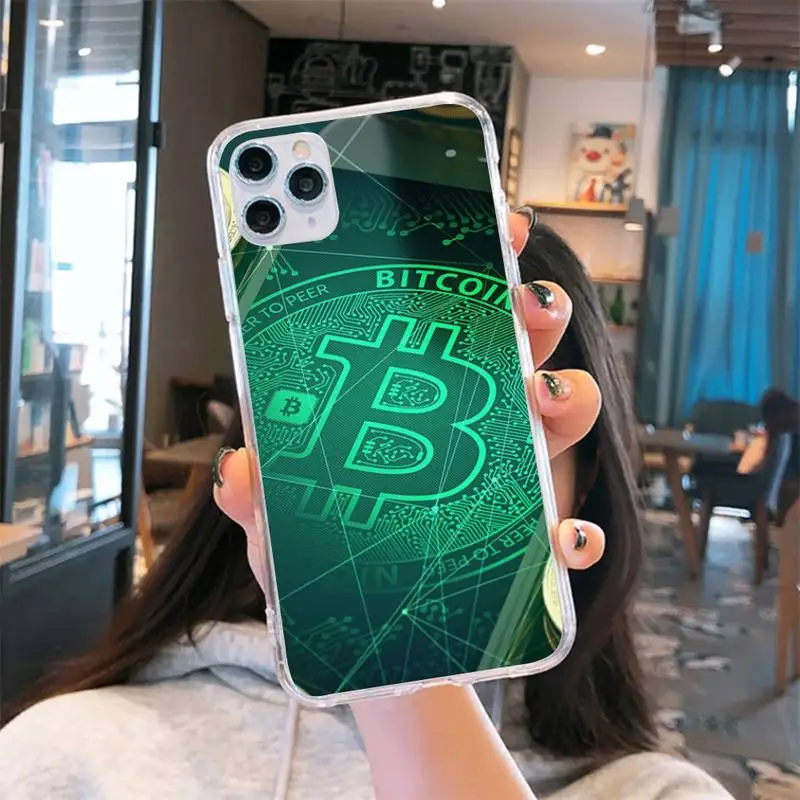 

BITCOIN coins Phone Case Transparent for iPhone 6 7 8 11 12 s mini pro X XS XR MAX Plus cover funda shell