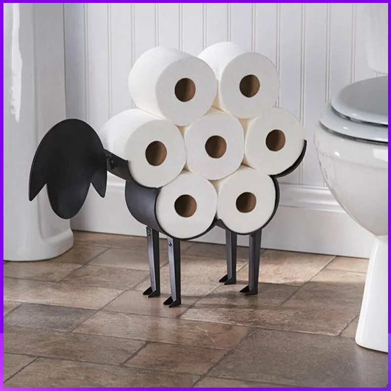Black Toilet paper holder Bathroom Iron Storage Free-Standing Crafts Ornaments Sheep Cat Dog Roll Paper Towel Holder