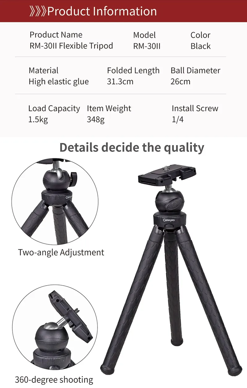 CimaPro RM-30, уличный штатив, портативный держатель для телефона, мини Настольный держатель для телефона, Экшн-камера Sports для GoPro, может деформироваться