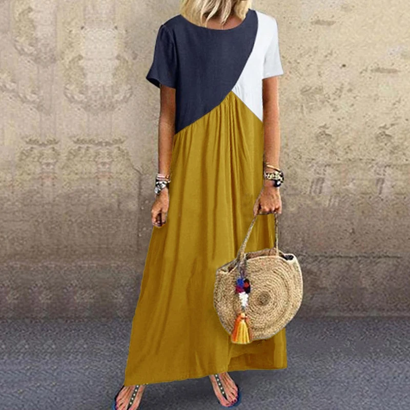 Женское винтажное платье с коротким рукавом ATHVOTAR повседневное свободное Макси в