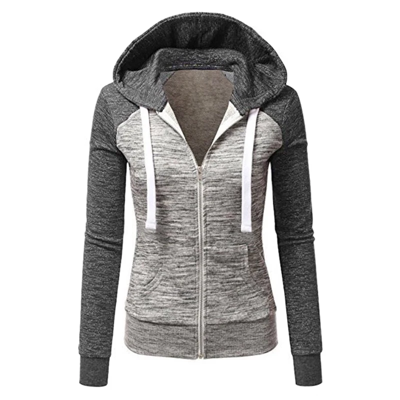 Женская Осенняя Лоскутная куртка с капюшоном на молнии Повседневная Толстовка