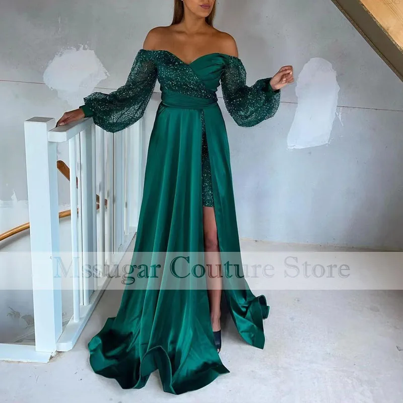 

Роскошные вечерние платья-русалки 2021, атласные длинные женские платья с длинным рукавом и блестками для официальной вечеринки и выпускного...