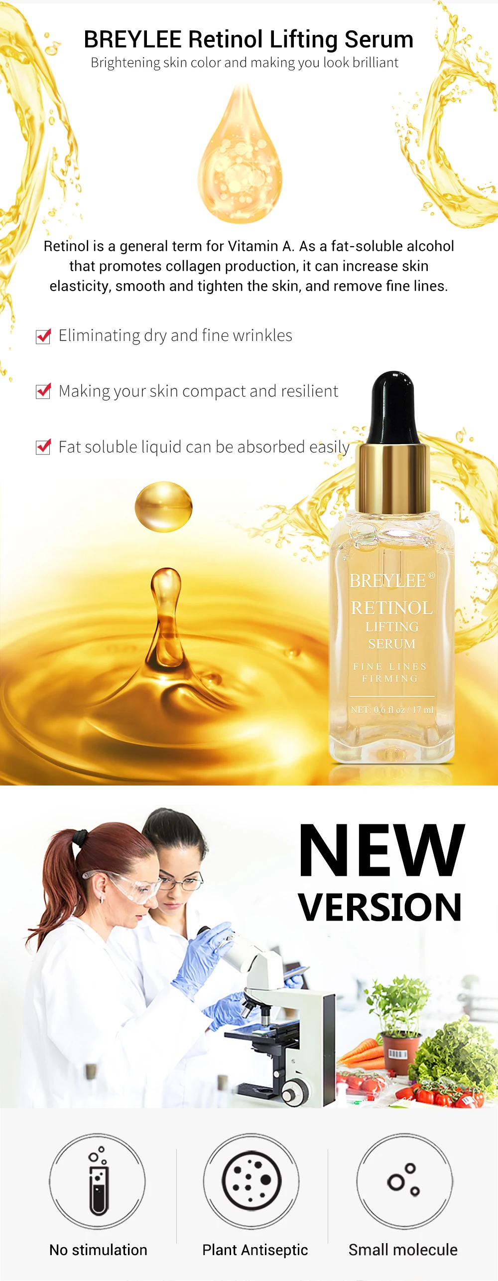 BREYLEE Retinol укрепляющая сыворотка лифтинг для лица коллагеновая эссенция против морщин против старения уход за кожей лица выцветание тонкие линии 3 шт