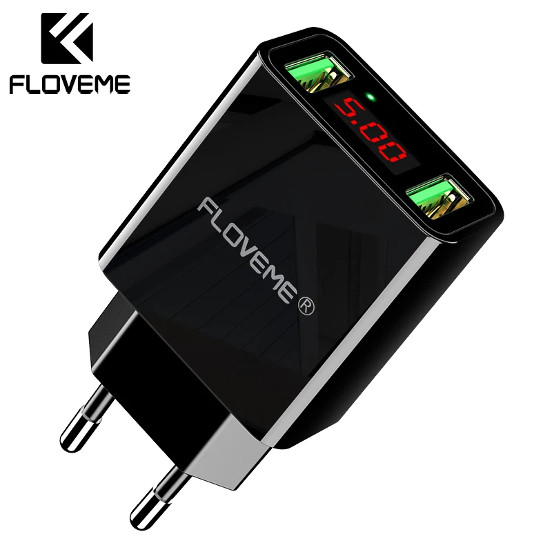 Сетевое зарядное устройство FLOVEME с двумя USB портами и светодиодным