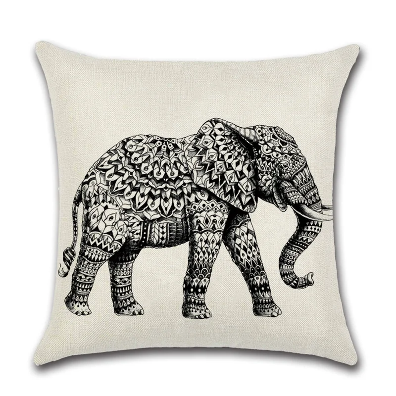 Новый Слон Печатный чехол для подушки в индийском стиле черного и белого цвета