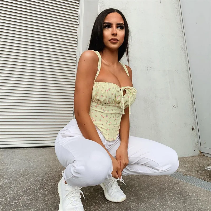 Летний женский жилет с цветочным принтом модные укороченные топы без рукавов