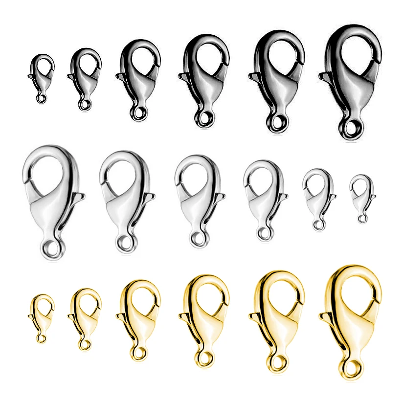 

10x5mm/12x6mm/14x7mm/16x8mm 9 Colors Plated Fashion Jewelry Findings,Alloy Lobster Clasp Hooks for Necklace&Bracelet Chain DIY