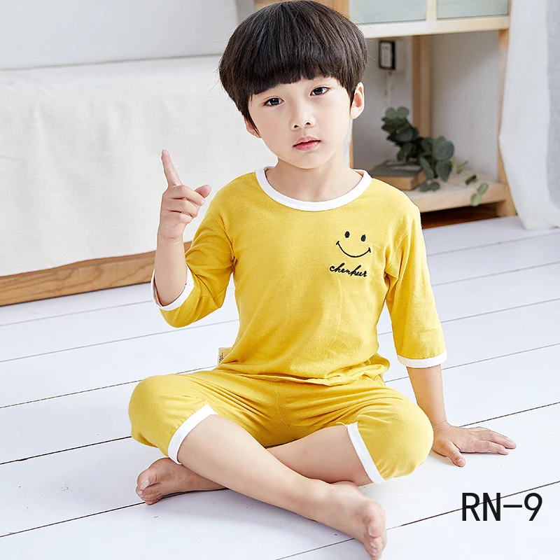 Летние хлопковые пижамы для детей 2020 детские с рукавом три четверти повседневный