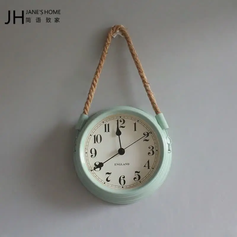 

American Country Living Room Ultra-quiet Wall Clock Simple Modern Metal Creative Hemp Rope Bedroom Clock Watch Home Decor