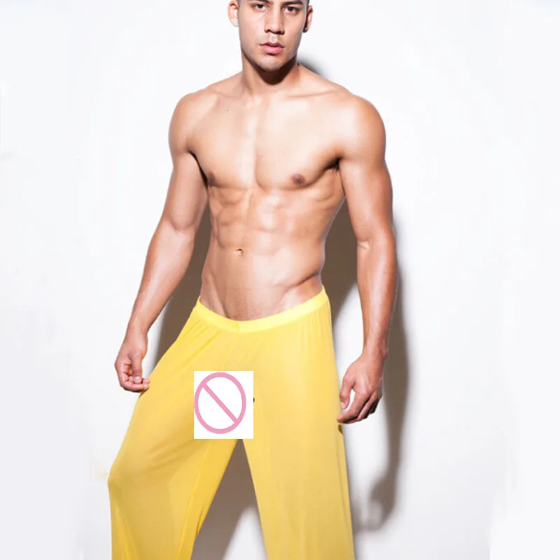

Helisopus See through Pants Men's Sexy Transparent Trousers Male Loose Mesh Sheer Gauze Bottoms Sleepwear Underpants