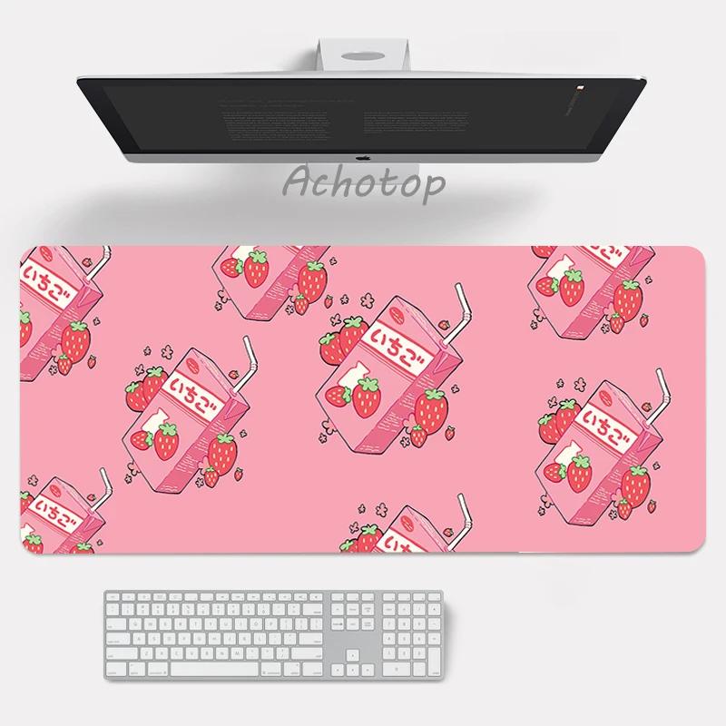 

Strawberry Milk Kawaii Mouse Pad 80x30cm Anime Gming Keyboard Mouse Pad Gamer Computer Rubber Mouse Pad Cute Office Desk Mat
