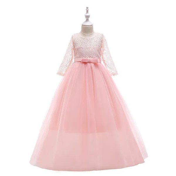 D0179-Pink Кружевное платье с короткими рукавами для девочек; элегантные Детские платья для девочек 6-15 лет; фатиновое кружевное свадебное вечернее платье принцессы; одежда для детей - Color: D0179-Pink