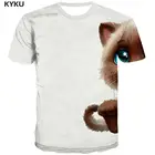 KYKUбрендовая футболка с рисунком кота для мужчин; Забавные футболки с животными; Милая футболка с принтом; Одежда белого аниме; Футболки с коротким рукавом; Крутая уличная одежда