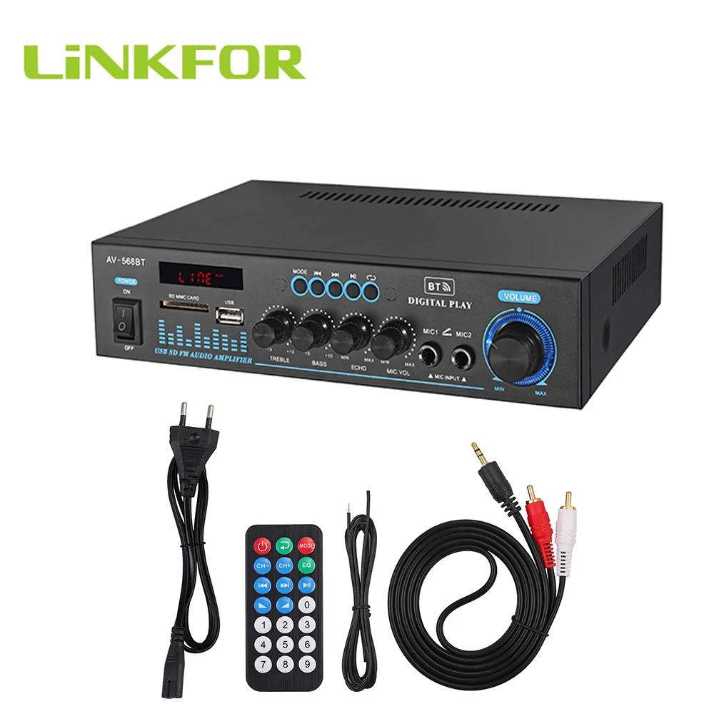 

Усилитель мощности звука LiNKFOR, Bluetooth, HiFi, 50 Вт + 50 Вт, 2 канала