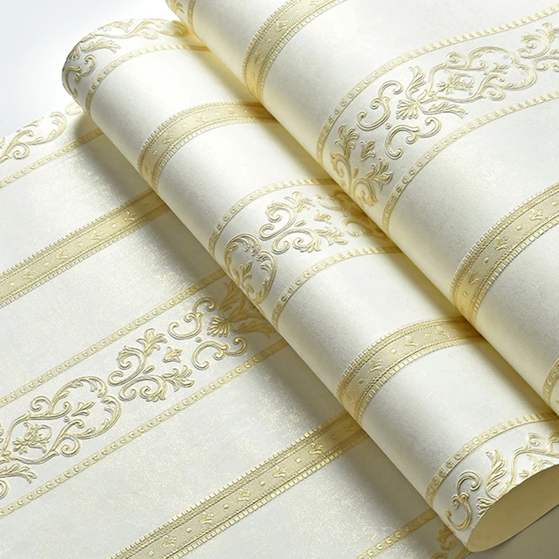 

Damascus 3D Stereoscopic Embossed Wallpaper European Style Luxury Non-woven Bedroom Living Room TV Background Striped Wallpaper