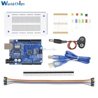 one set complete accessories starter kit for arduino r3 breadboard jumper wires ledusb cable and 9v battery connector