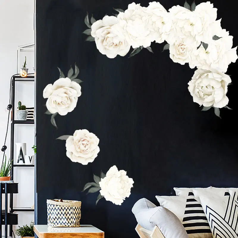

White Peony Wall Stickers For Living Room Bedroom Self-adhesive Vinyl Ins Wall Decals Eco-friendly Removable Art Wall Murals