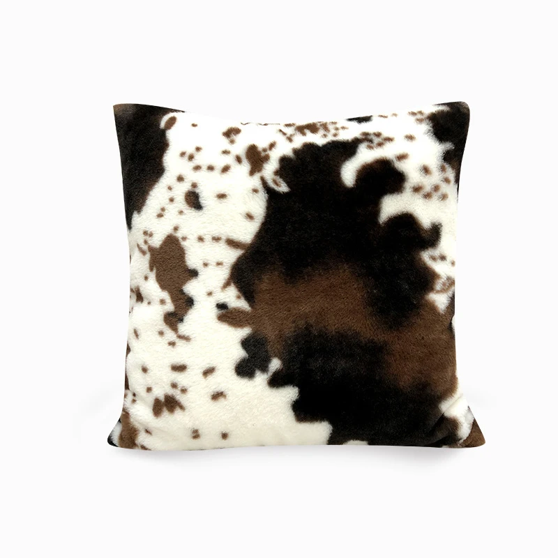

Soft Short Plush Cushion Cover Black White Cow Pattern Pillowcase Faux Fur Pillow Case for Sofa Bedroom Car Seat 45x45cm/50x50cm
