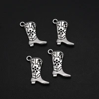 20pcslots 18x22mm antique silver plated cowboy charms boot pendants for keychain jewellery making supplies parts handmade kit