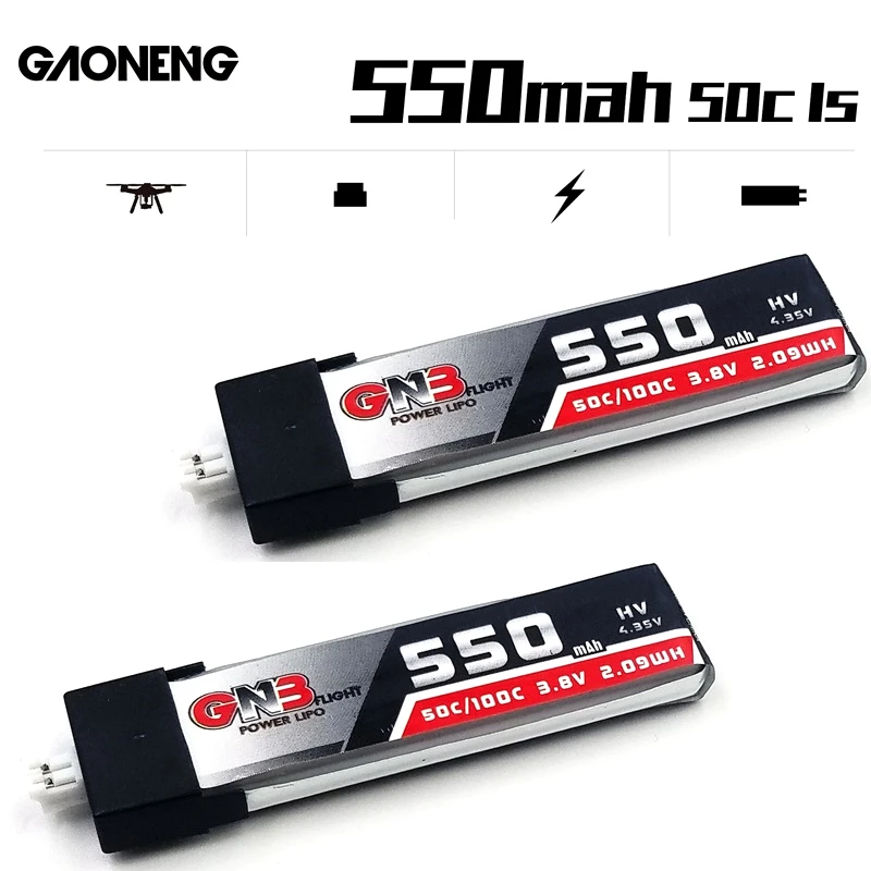 

GAONENG GNB 1S 550mAh 4.35V 30C/60C LiHV Lipo battery PH2.0 Plug for UK65 US65 Happymodel Mobula7Snapper BetaFPV 65S Drone 10PCS