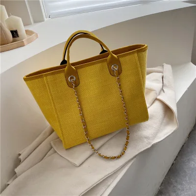 Новинка 2020 большая вместительность ремешок на цепочке сплошной цвет холщовая