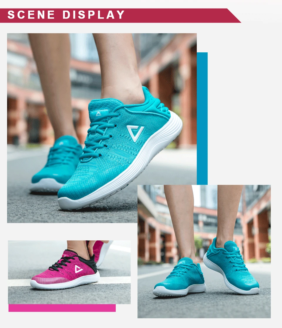 PEAK Running Shoes Light Weight Sneakers Women's Sports Shoes Breathable Stretch Yarns Fitness Sneaker Soft Sole EW7148H